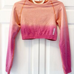 Gymshark Women Size Small ADAPT OMBRE SEAMLESS LONG SLEEVE CROP TOP Orange Pink‎